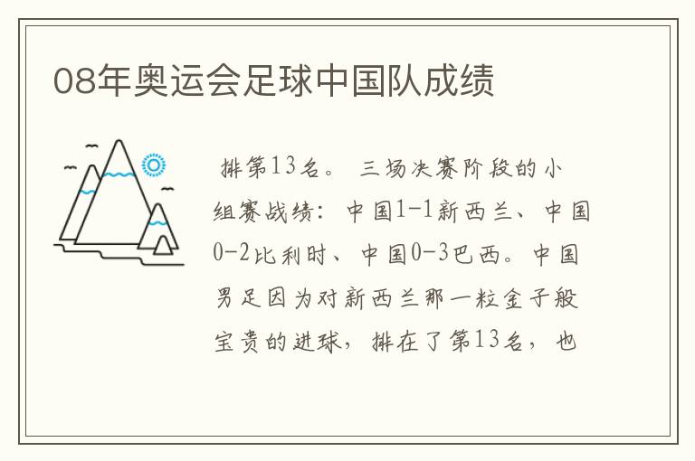 08年奥运会足球中国队成绩