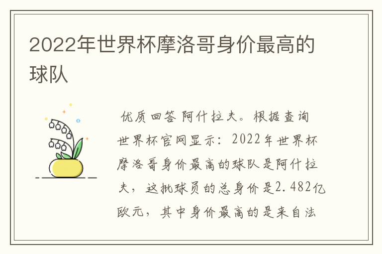 2022年世界杯摩洛哥身价最高的球队