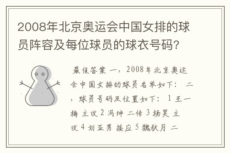 2008年北京奥运会中国女排的球员阵容及每位球员的球衣号码?
