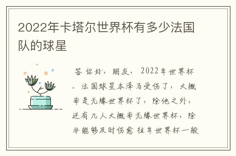 2022年卡塔尔世界杯有多少法国队的球星