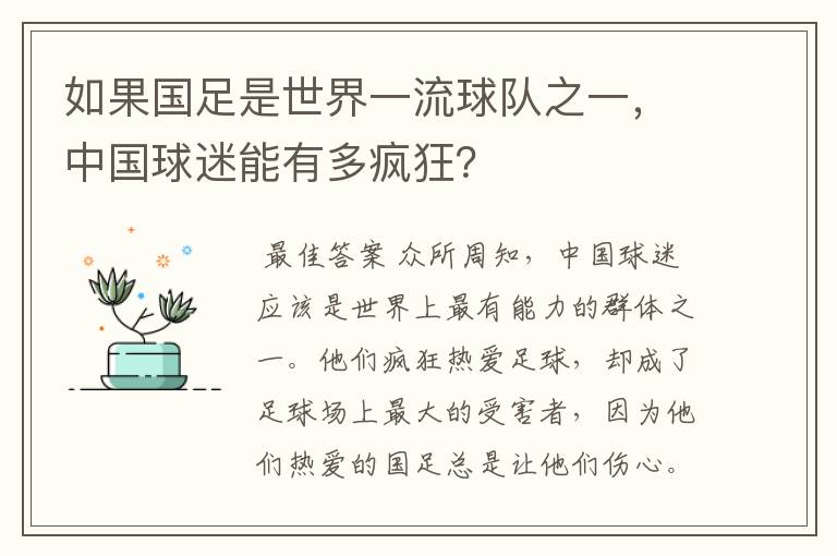 如果国足是世界一流球队之一,中国球迷能有多疯狂?