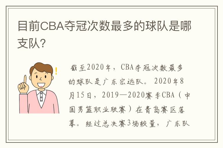 目前CBA夺冠次数最多的球队是哪支队?