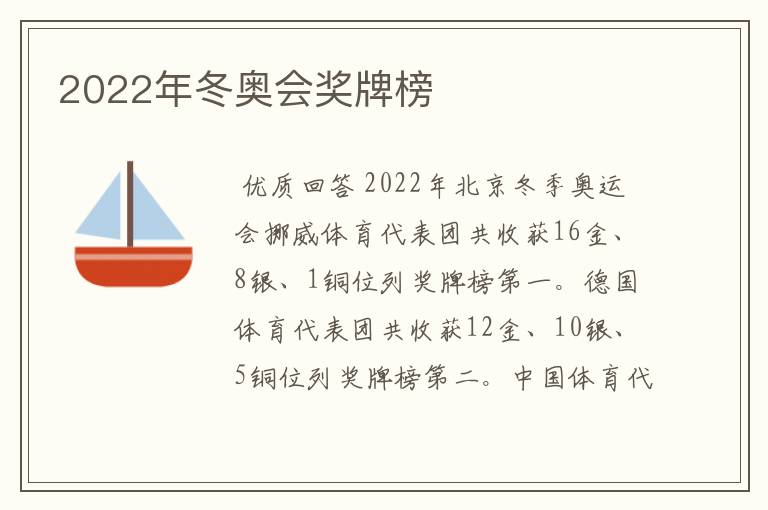 2022年冬奥会奖牌榜