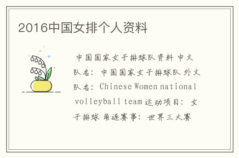 2016中国女排个人资料