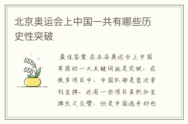 北京奥运会上中国一共有哪些历史性突破