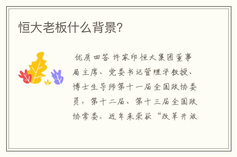 恒大老板什么背景?
