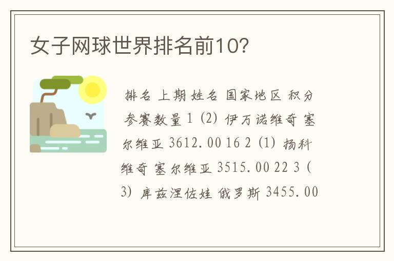 女子网球世界排名前10?