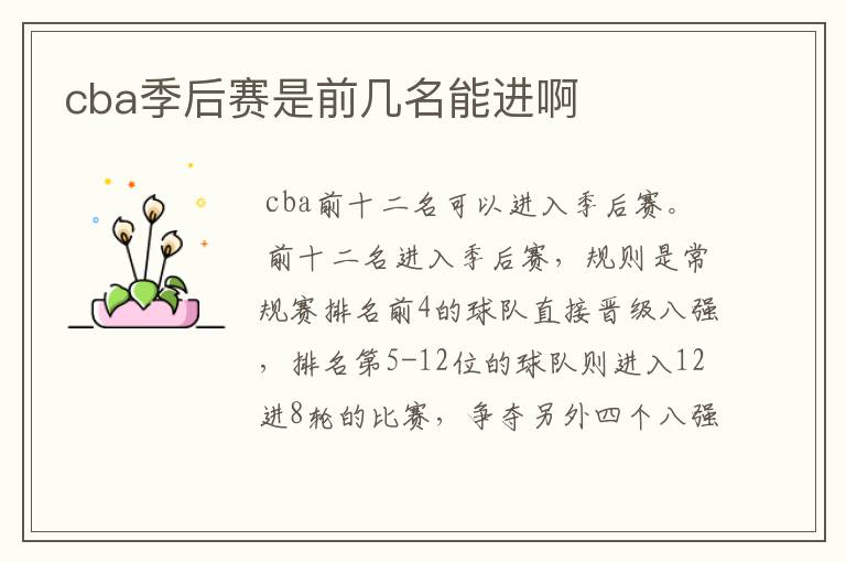 cba季后赛是前几名能进啊