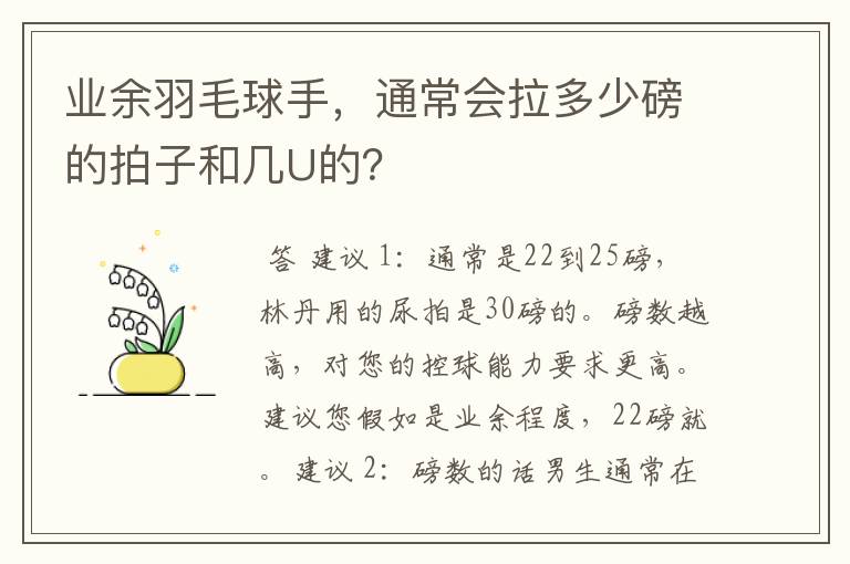 业余羽毛球手,通常会拉多少磅的拍子和几U的?