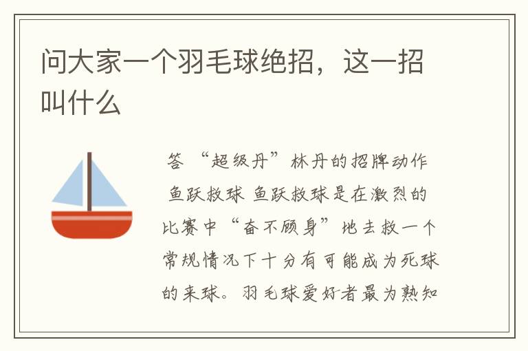 问大家一个羽毛球绝招,这一招叫什么