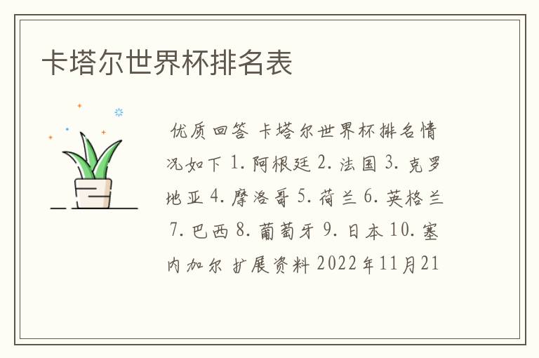 卡塔尔世界杯排名表