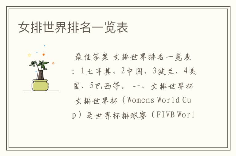 女排世界排名一览表