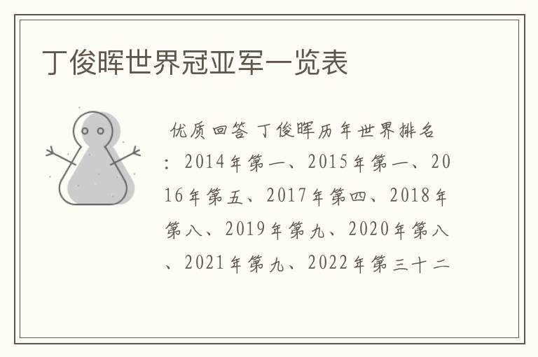 丁俊晖世界冠亚军一览表