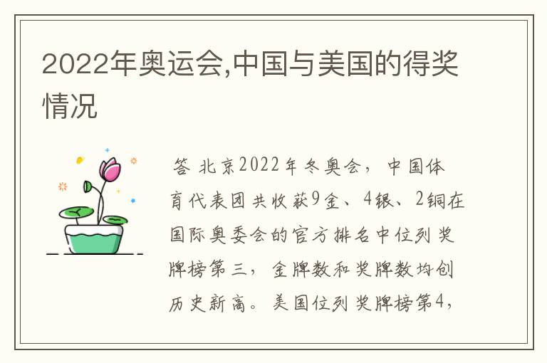 2022年奥运会,中国与美国的得奖情况