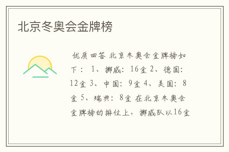 北京冬奥会金牌榜