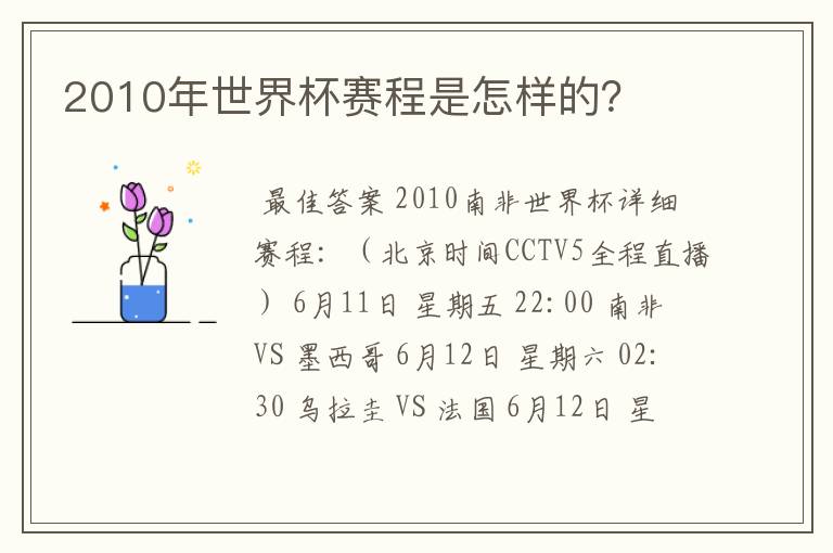 2010年世界杯赛程是怎样的?