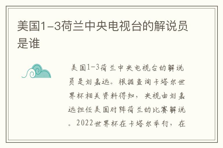 美国1-3荷兰中央电视台的解说员是谁