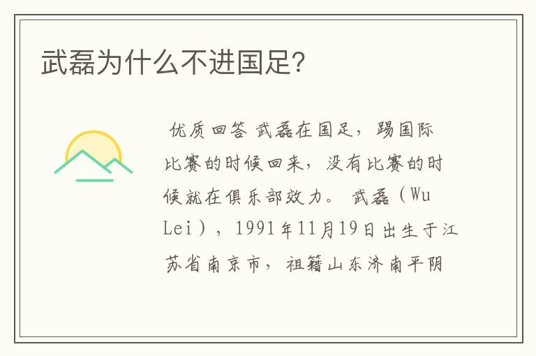 武磊为什么不进国足?