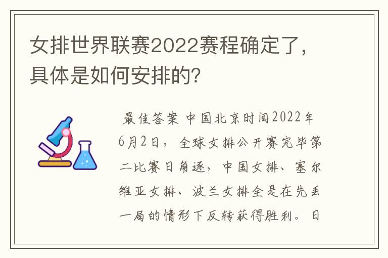 女排世界联赛2022赛程确定了,具体是如何安排的?