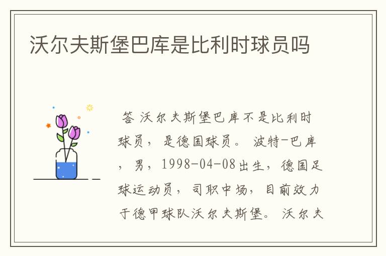沃尔夫斯堡巴库是比利时球员吗