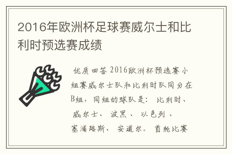 2016年欧洲杯足球赛威尔士和比利时预选赛成绩