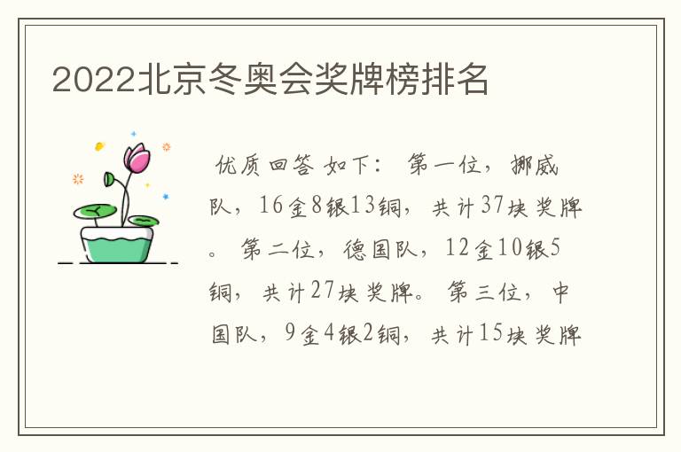 2022北京冬奥会奖牌榜排名