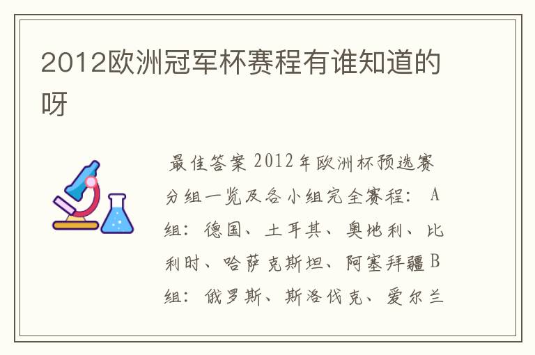 2012欧洲冠军杯赛程有谁知道的呀