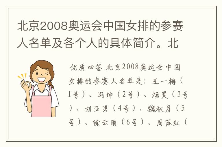 北京2008奥运会中国女排的参赛人名单及各个人的具体简介。北京奥运会男排的名单？