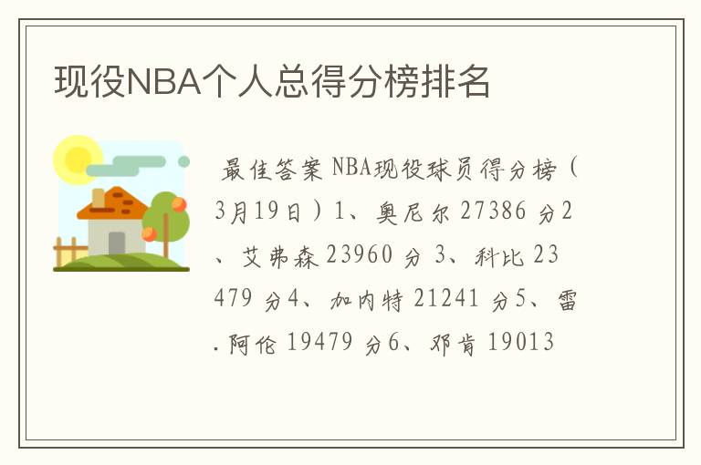 现役NBA个人总得分榜排名