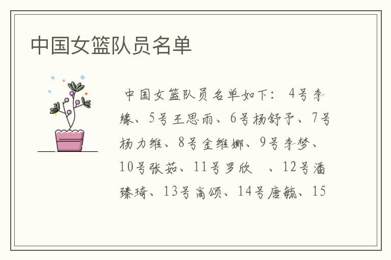 中国女篮队员名单