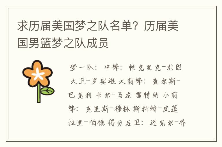 求历届美国梦之队名单?历届美国男篮梦之队成员