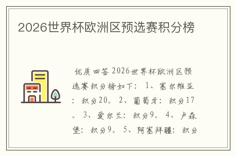 2026世界杯欧洲区预选赛积分榜