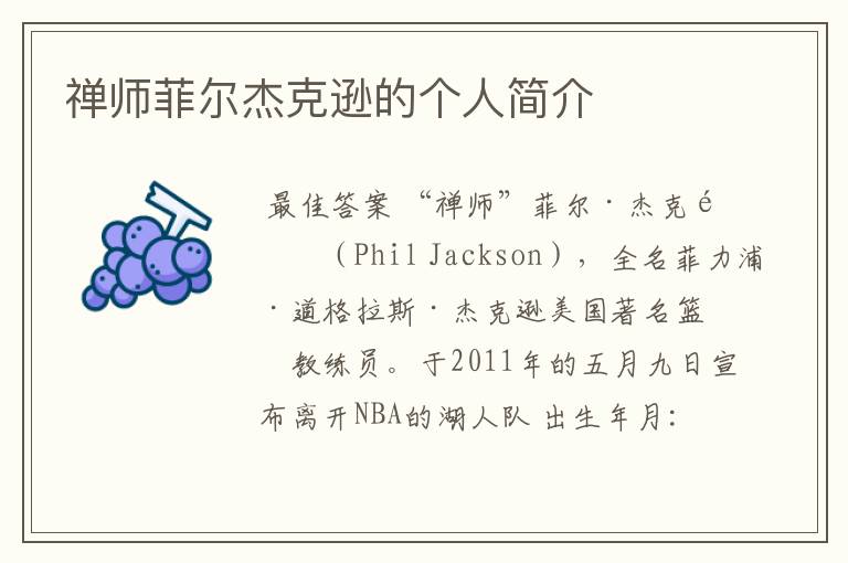 禅师菲尔杰克逊的个人简介