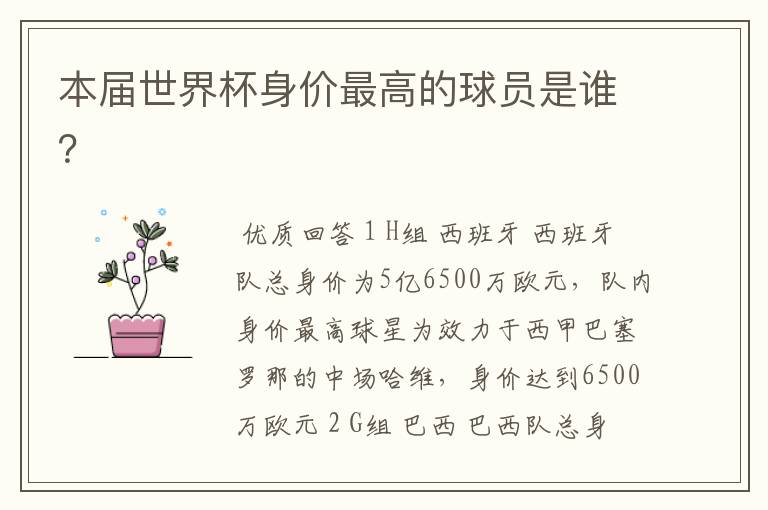 本届世界杯身价最高的球员是谁?
