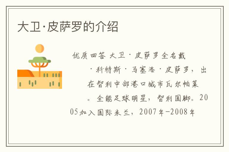 大卫·皮萨罗的介绍