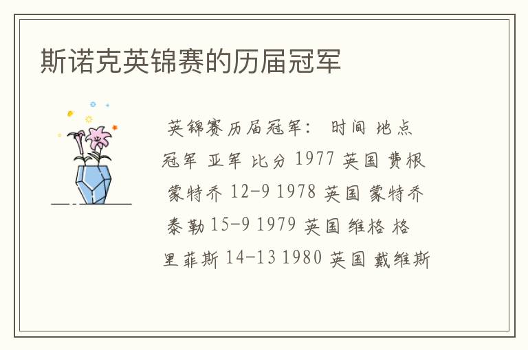斯诺克英锦赛的历届冠军
