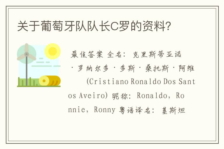 关于葡萄牙队队长C罗的资料？