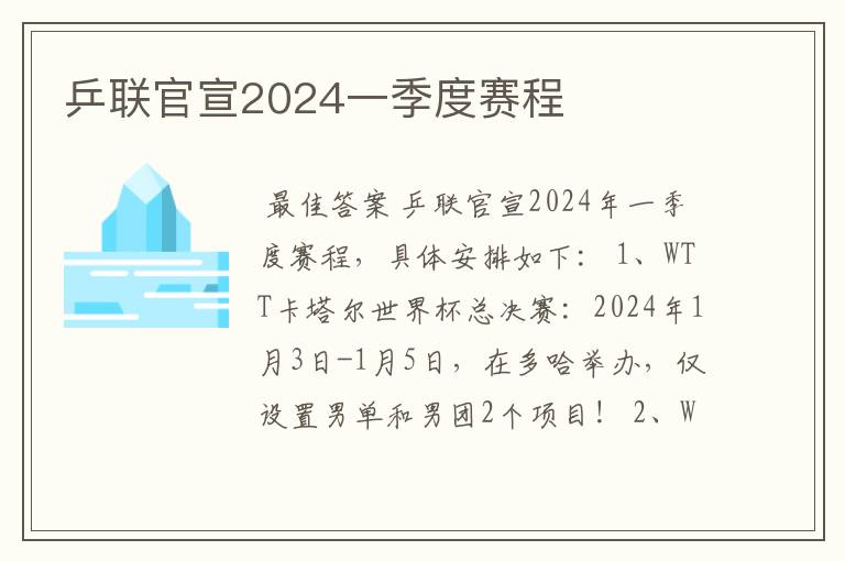 乒联官宣2024一季度赛程
