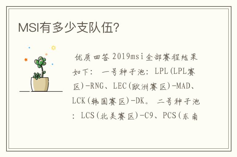 MSI有多少支队伍?