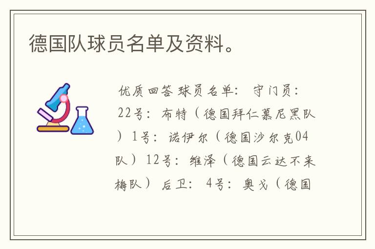 德国队球员名单及资料。