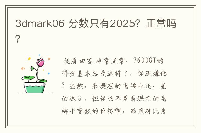 3dmark06 分数只有2025?正常吗?