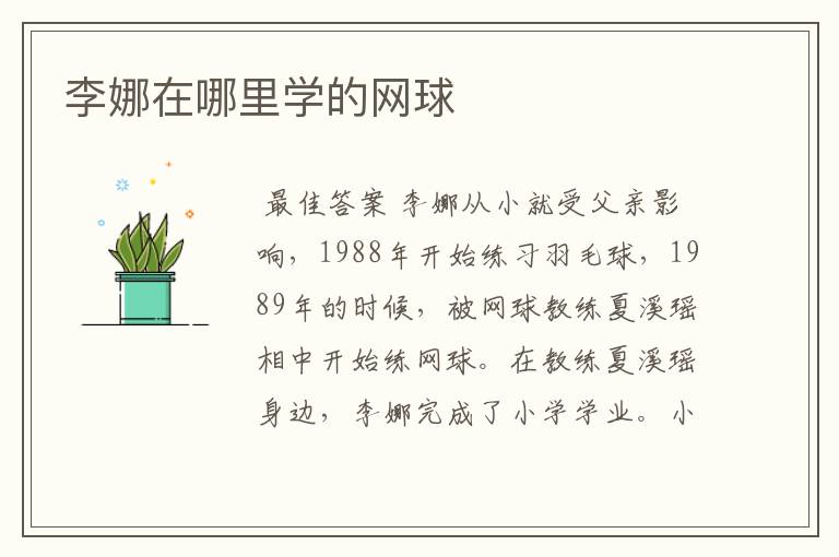 李娜在哪里学的网球