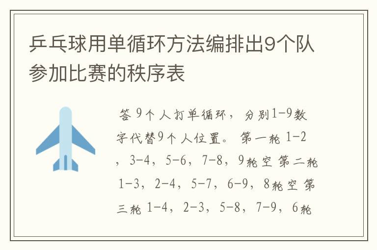 乒乓球用单循环方法编排出9个队参加比赛的秩序表