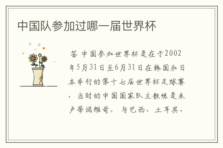 中国队参加过哪一届世界杯