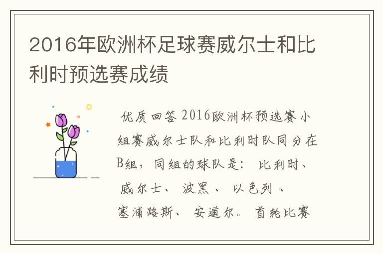 2016年欧洲杯足球赛威尔士和比利时预选赛成绩