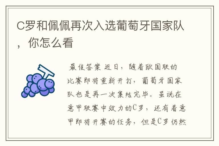 C罗和佩佩再次入选葡萄牙国家队,你怎么看