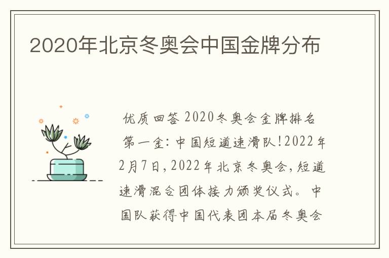 2020年北京冬奥会中国金牌分布