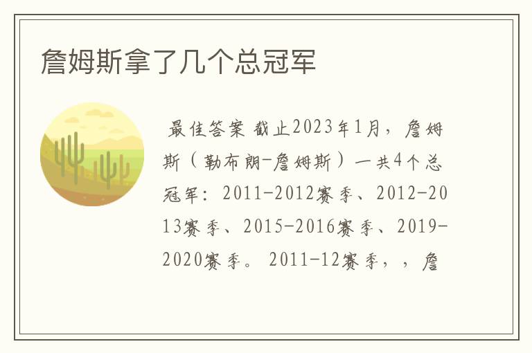 詹姆斯拿了几个总冠军