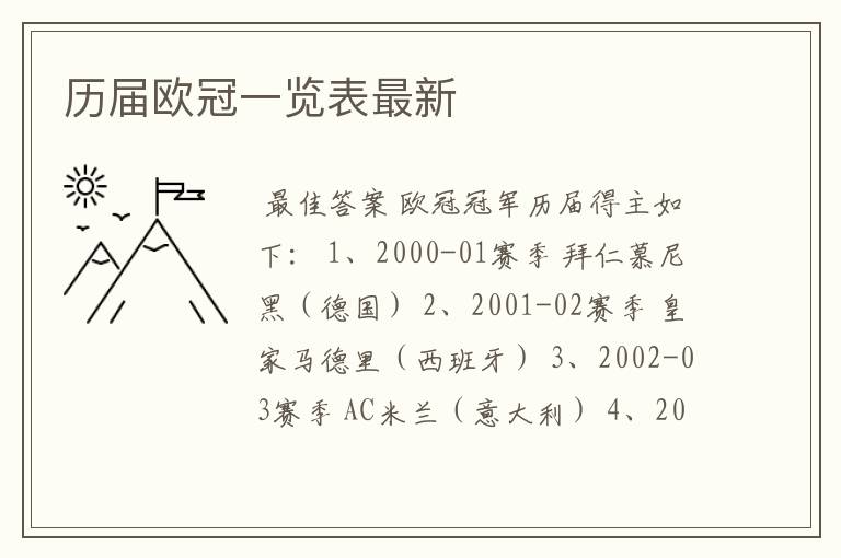 历届欧冠一览表最新