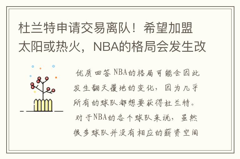 杜兰特申请交易离队!希望加盟太阳或热火,NBA的格局会发生改变吗?